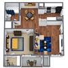 1 Bed 1 bath 3D floor plan Arapaho