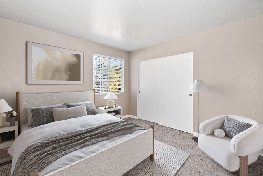 Model apartment bedroom at Array South Mountain, Phoenix, 85044