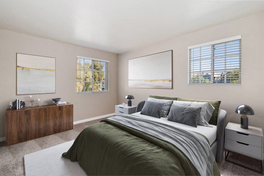 Model apartment bedroom at Array South Mountain, Phoenix, AZ