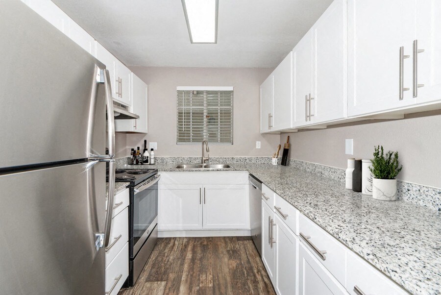 Model apartment kitchen at Array South Mountain, Phoenix