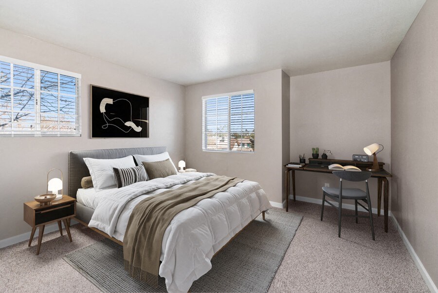Model apartment bedroom at Array South Mountain, Phoenix, AZ, 85044