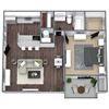 Ash Floor Plan, 1-bed 1-bath, 650 SQFT.