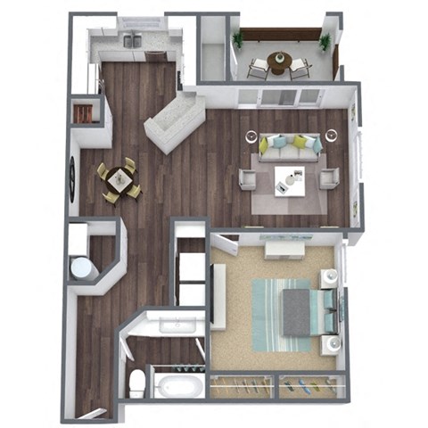 Azalea Floor Plan, 1-Bed 1-Bath