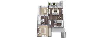 B1 2X2 Floor Plan, 887 SQFT