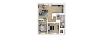 B1 2X2 Floor Plan, 980 SQFT