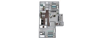 B1 2-Bed 2-Bath Floor Plan, 850SQFT