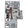 B1 2-Bed 2-Bath Floor Plan, 850SQFT