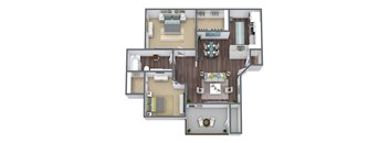 2-Bed, 1-Bath Floor Plan. 856 Sqft.