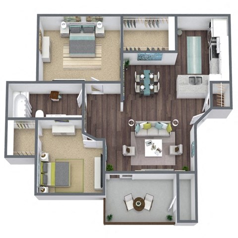 2-Bed, 1-Bath Floor Plan. 856 Sqft.