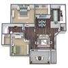 2-Bed, 1-Bath Floor Plan. 856 Sqft.