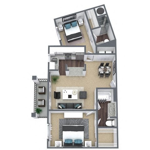B1 3D Floor Plan Image at Hidden Creek, Lewisville