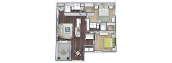 B1 Floor Plan, 2 bed 2 bath