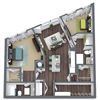 B1 Terrace, 2-Bed 2-Bath Floor Plan, 1,244 SQFT