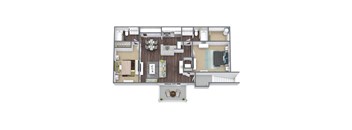 B1 Floor Plan,  2-Bed 2-Bath