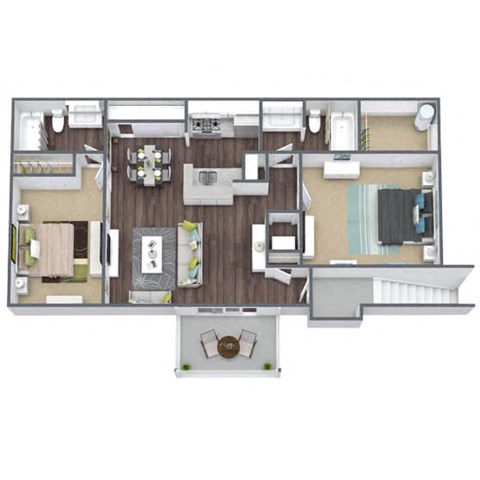 B1 Floor Plan,  2-Bed 2-Bath