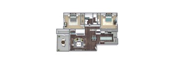 B1 Floor Plan, 2-Bed 1-Bath