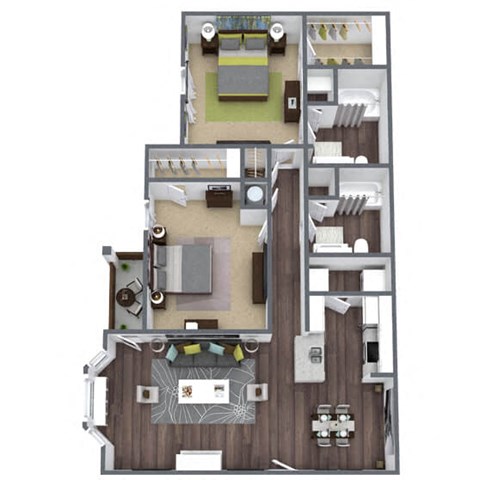 B1 Floor Plan, 2-Bed 2-Bath, 1,114 SQFT