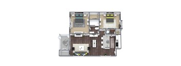 B1 Floor Plan, 2-Bed, 1-Bath, 805 SQFT.