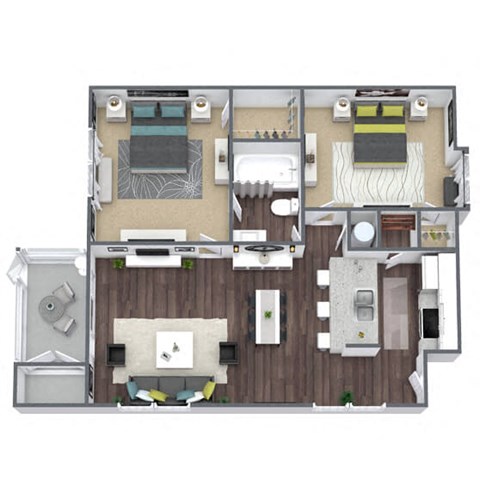 B1 Floor Plan, 2-Bed, 1-Bath, 805 SQFT.