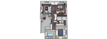 2 Bedroom 3D Floor Plan