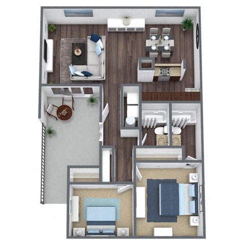 2 Bedroom 3D Floor Plan