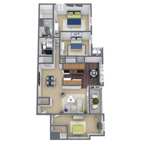 3X2A Floor Plan, 1,171 SQFT