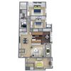 B1 3-Bed, 2-Bath Floor Plan 3D Image