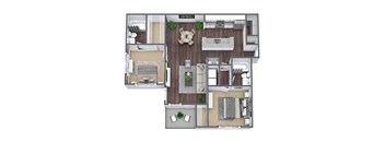 2 Bed - 2 Bath Floor Plan, 1050 SQFT