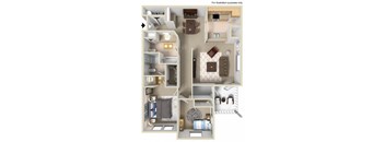 B2 2X2 Floor Plan, 1,038 SQFT