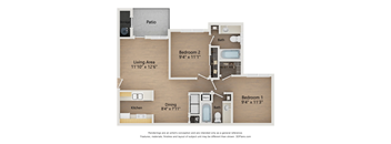 B2 2X2 Floor Plan, 861 SQFT