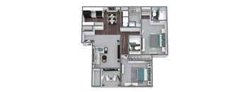 B2 2-Bed 2-Bath Floor Plan, 930SQFT