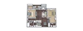 2-Bed, 2-Bath Floor Plan. 981 Sqft.