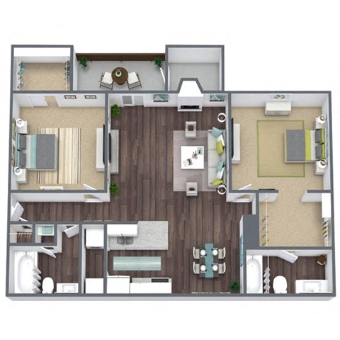 2-Bed, 2-Bath Floor Plan. 981 Sqft.
