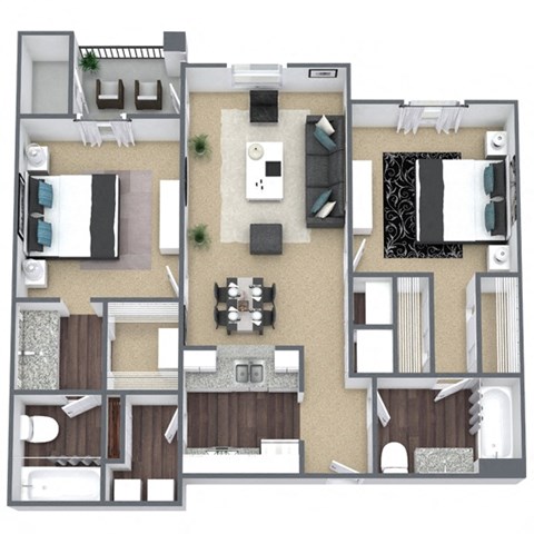 B2 3D Floor Plan Image at Hidden Creek, Lewisville, TX, 75077