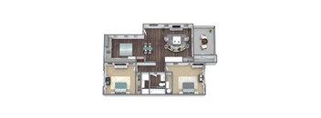 B2 Floor Plan, 2-Bed 1-Bath