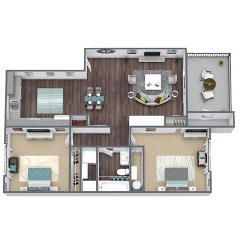 B2 Floor Plan, 2-Bed 1-Bath