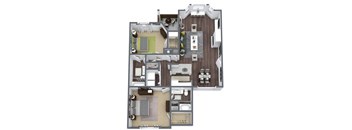 B2 Floor Plan, 2-Bed 2-Bath, 1,171 SQFT
