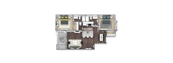 B2 Floor Plan, 2-Bed, 2-Bath, 962 SQFT.