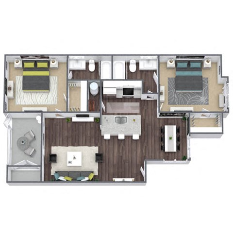B2 Floor Plan, 2-Bed, 2-Bath, 962 SQFT.