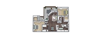 2-Bed, 2-Bath Floor Plan. 1,111 Sqft.