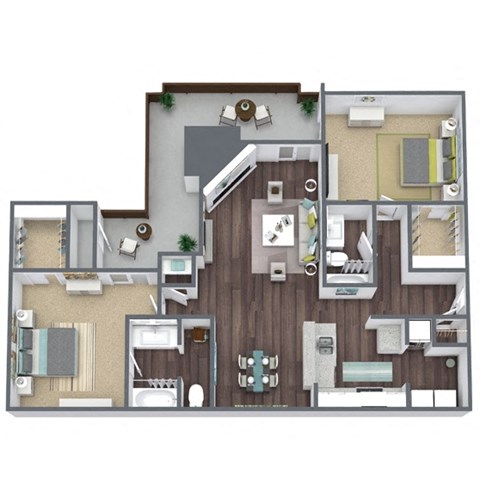 2-Bed, 2-Bath Floor Plan. 1,111 Sqft.