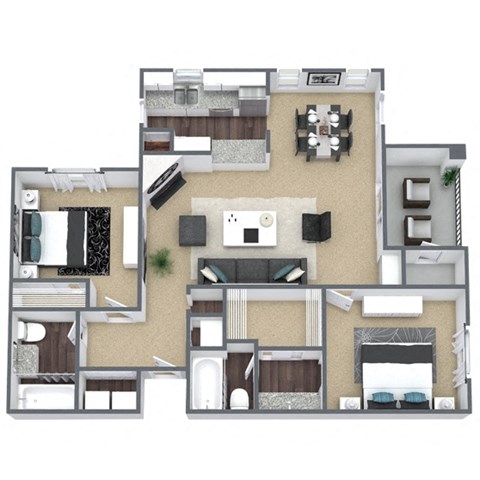 B3 3D Floor Plan Image at Hidden Creek, Lewisville, TX