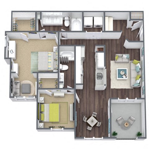 B3, B4, B5 Floor Plan, 2 bed 2 bath