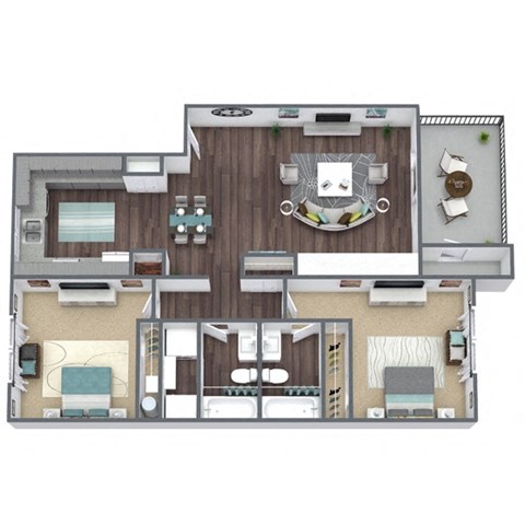B3 2X2 Floor Plan, 952 SQFT