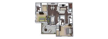 B3 Floor Plan, 2-Bed 2-Bath, 1,279 SQFT