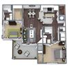 B3 Floor Plan, 2-Bed 2-Bath, 1,279 SQFT