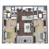 B4 Balcony, 2-Bed 2-Bath Floor Plan, 1,198 SQFT