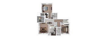 A floor plan of a house with a kitchen, living room, and bathroom.