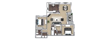 B6 3D Floor Plan Image at Hidden Creek, Lewisville, TX