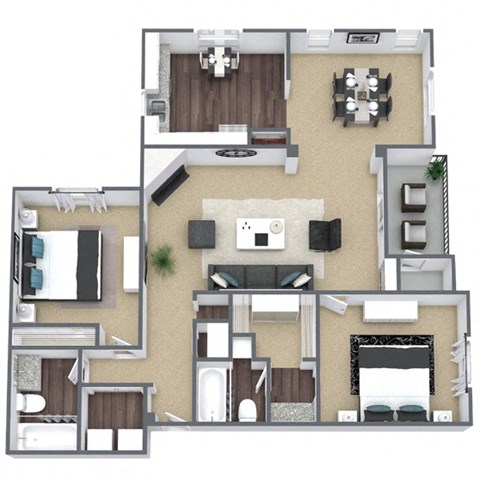 B6 3D Floor Plan Image at Hidden Creek, Lewisville, TX